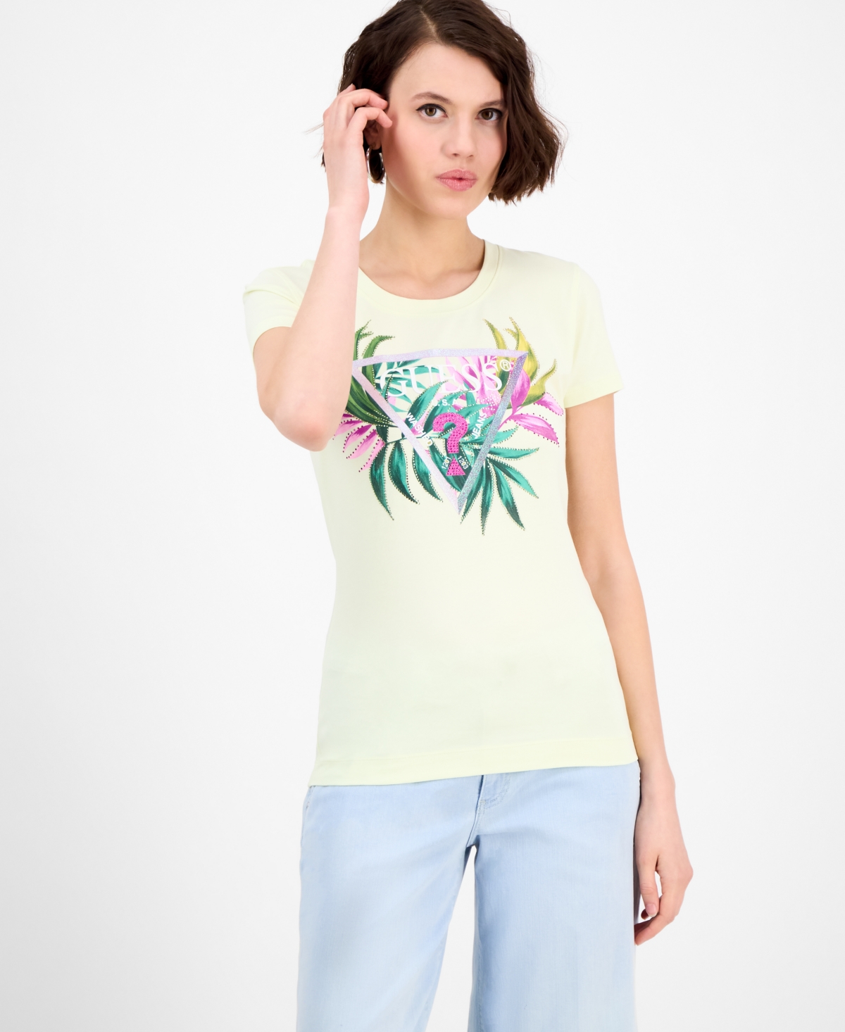GUESS WOMEN'S EMBELLISHED GRAPHIC PRINT SHORT-SLEEVE T-SHIRT 