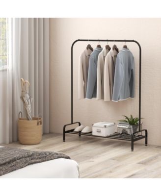 Heavy Duty Clothes Stand Rack with Top Rod and Lower Storage Shelf