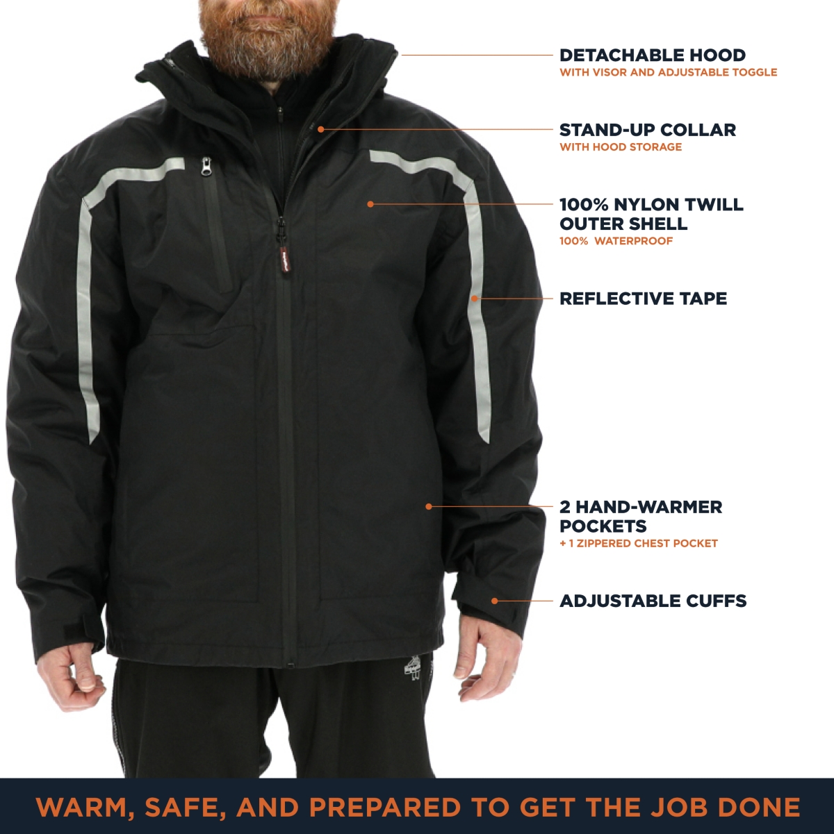 RefrigiWear Men's 3-in-1 Rainwear Jacket Waterproof Raincoat, Versatile All-Weather Outerwear, Breathable Design