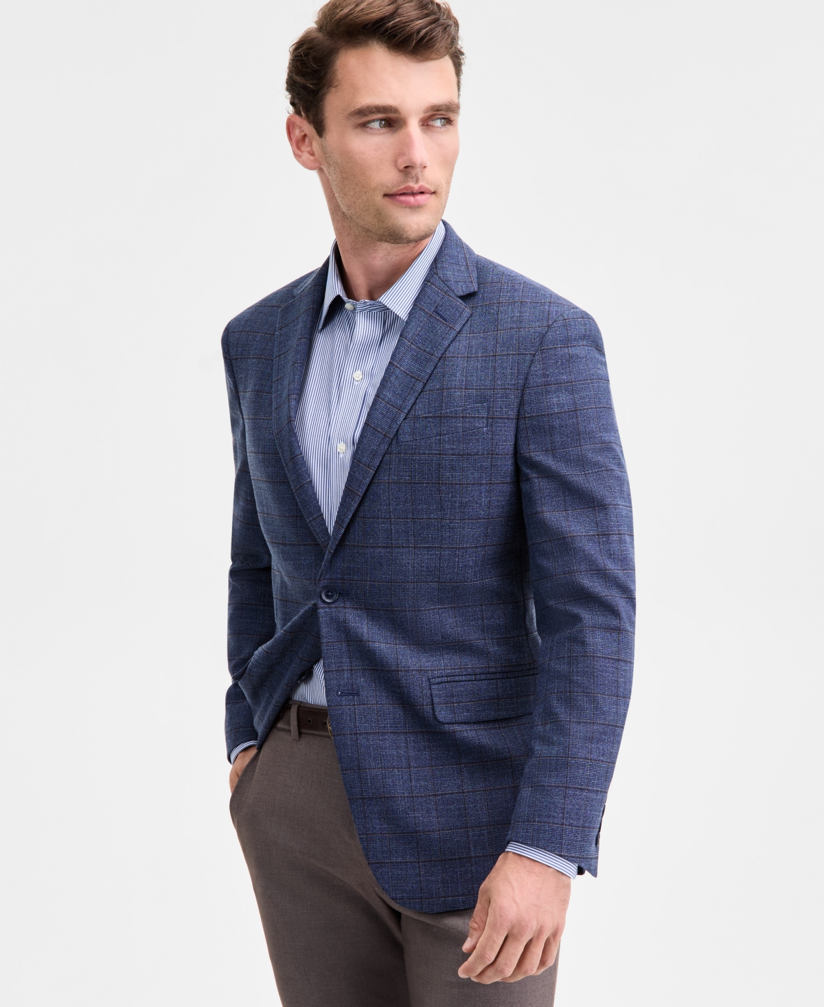 Kenneth Cole Reaction Men's Slim-fit Techni-cole Plaid Sport Coat In Blue