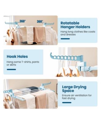 4-tier Clothes Drying Rack with Rotatable Side Wings and Collapsible Shelves