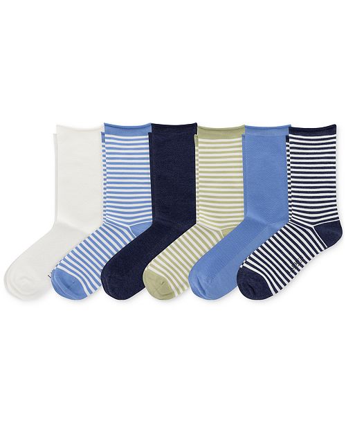 alfani Lauren Ralph Lauren Women's 6-Pk. Striped Roll-Top Socks L3227PK2 Women's Fashion Shoes & Accessories