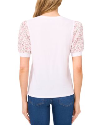 Women's Puff-Sleeve Mixed-Media Top