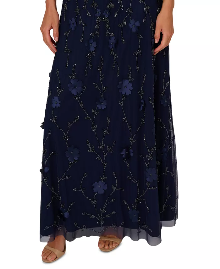 Women's V-Neck Beaded Sleeveless Gown - thumbnail 4