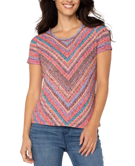 Petite Short-Sleeve Scoop-Neck Knit Top - Paradise Ml Stripe