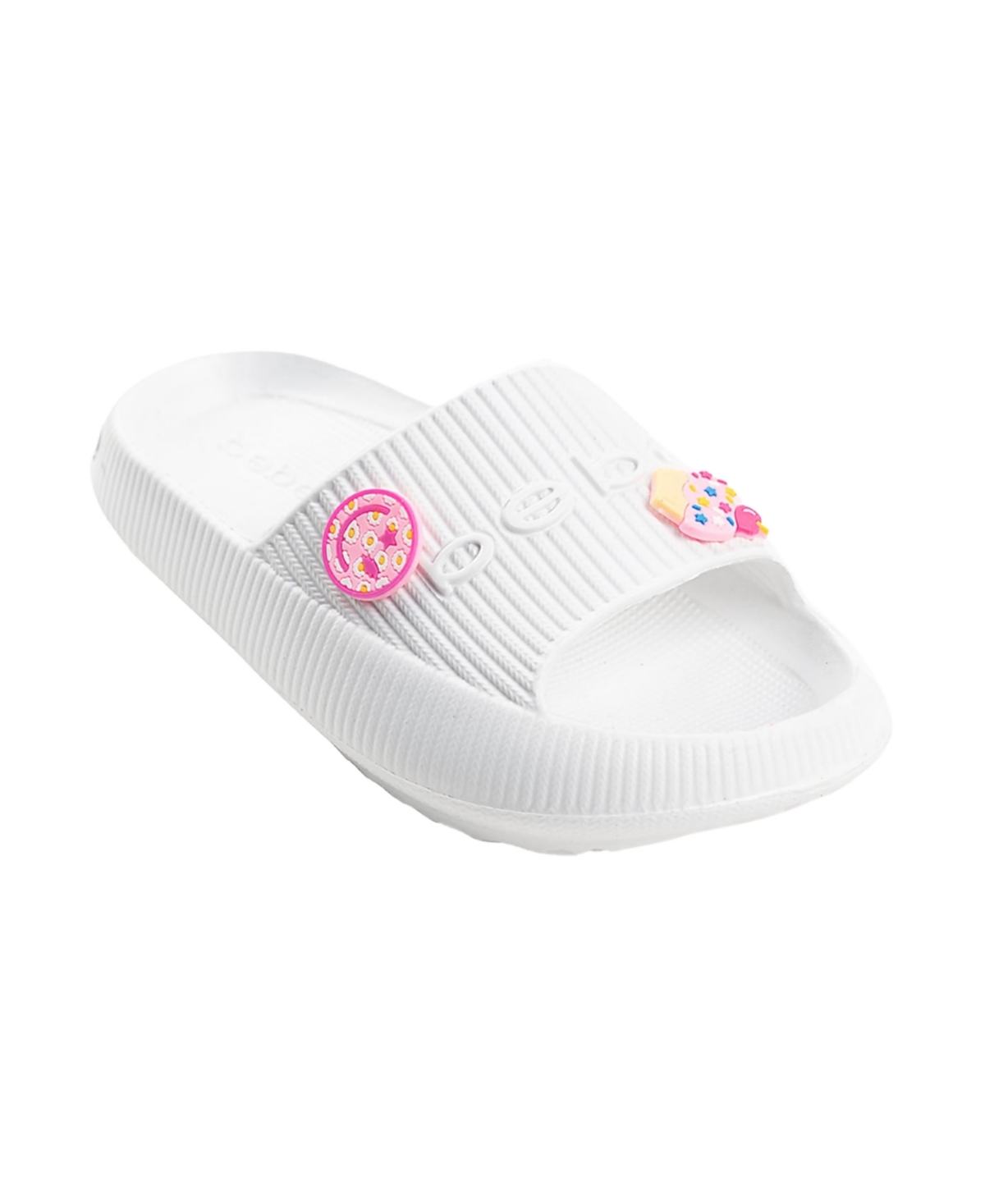 Bebe Little And Big Girls Fun And Stylish Platform With  Logo And Charms Slides In White