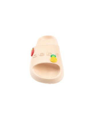 Little and Big Girls Fun and Stylish Platform with Bebe Logo and Charms Slides