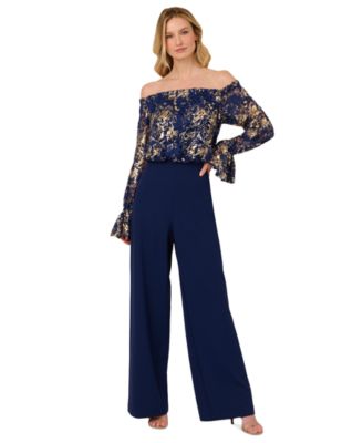 Women's Off-The-Shoulder Lace & Crepe Jumpsuit