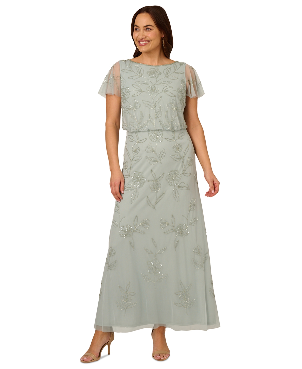 Shop Adrianna Papell Plus Size Beaded Blouson Dress In Aqua Dust