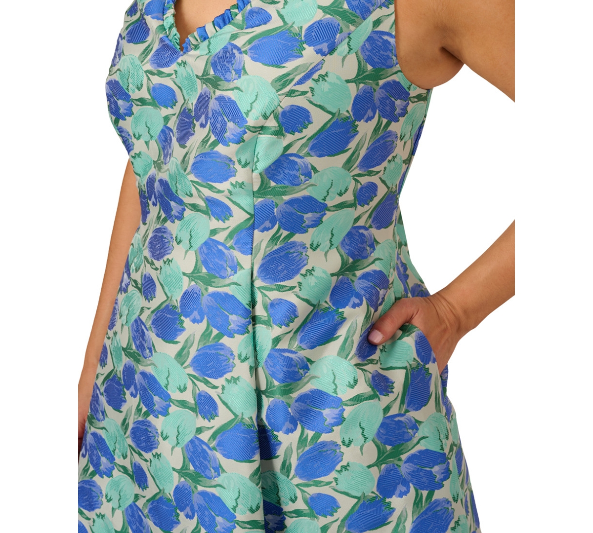 Shop Adrianna Papell Plus Size Tulip Jacquard Sleeveless Dress In Blue,green Multi