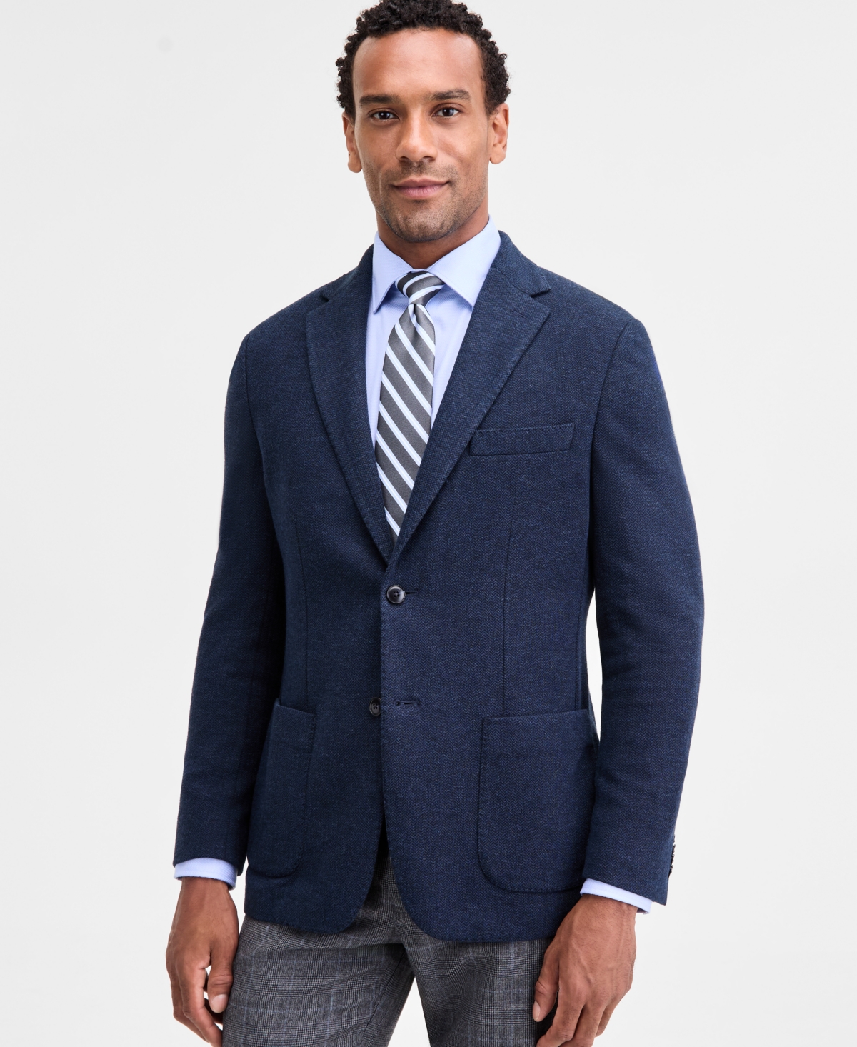 Michael Kors Men's Classic-fit Stretch Midnight Herringbone Knit Sport Coat In Blue