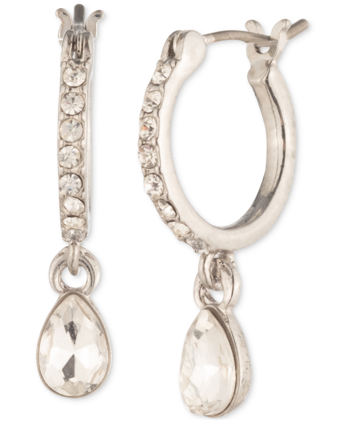 Givenchy Tear-shape Crystal Charm Pave Hoop Earrings In Silver