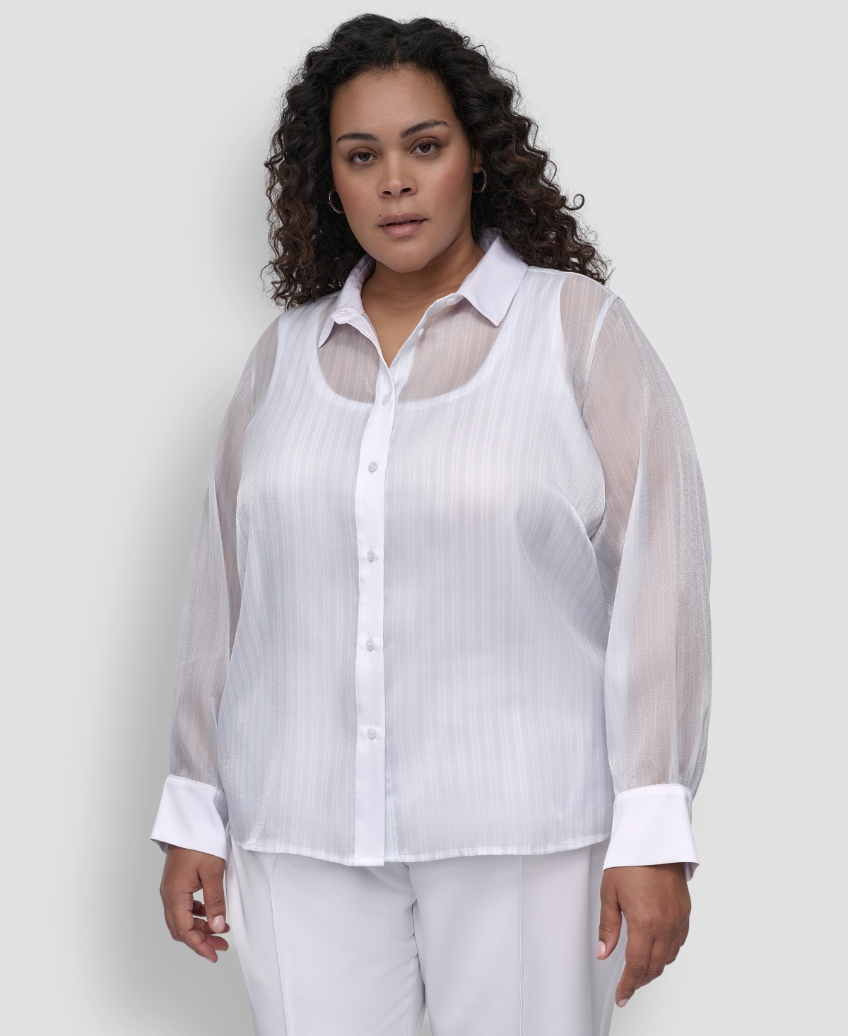 Plus Size Striped Button-Front Shirt - Blue Stripe