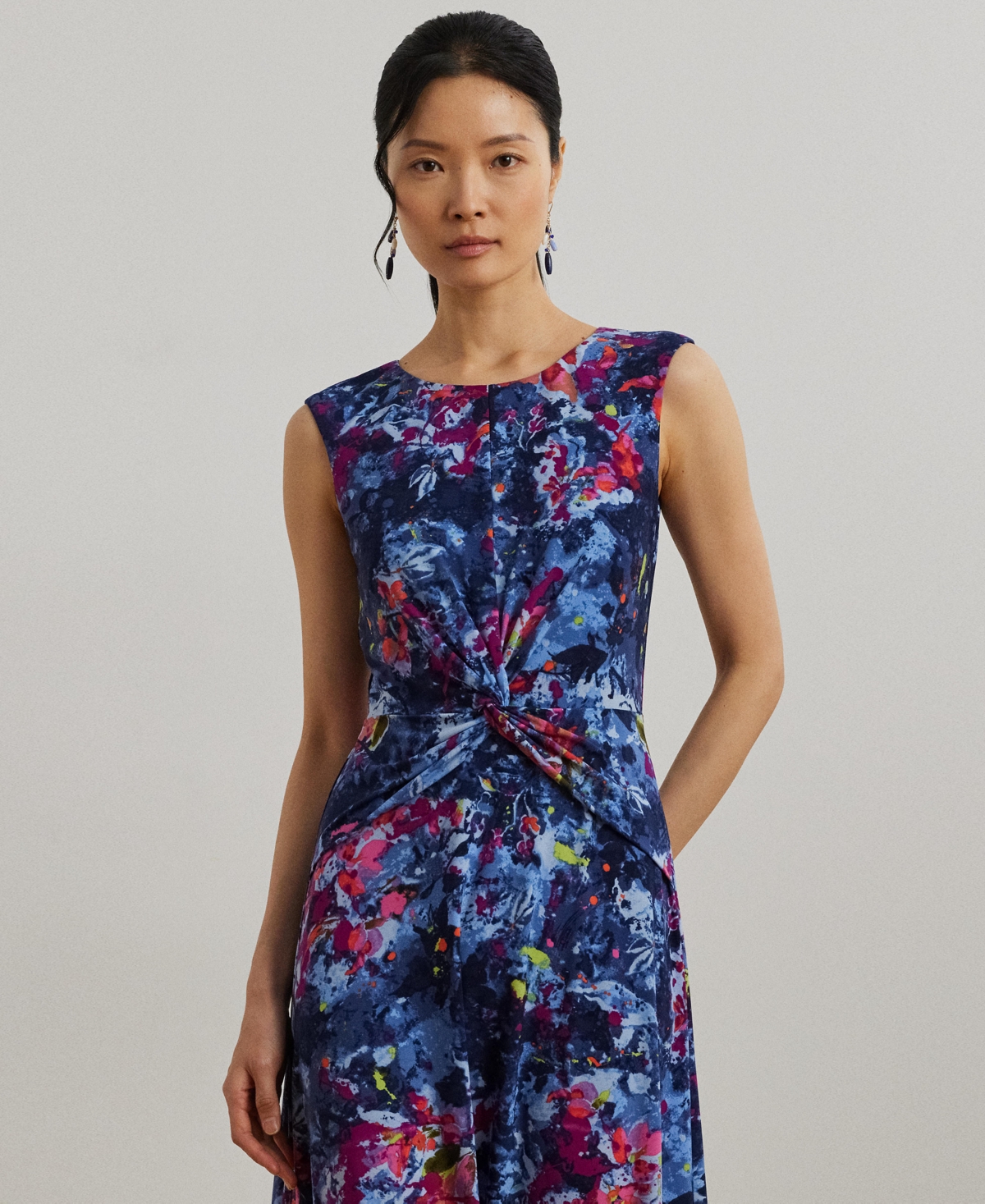 Ralph Lauren Plus Size Print Twist-front Jersey Dress In Blue
