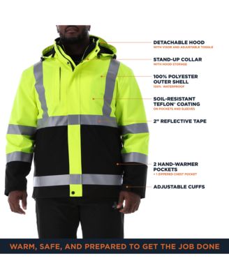 Men's HiVis 3-in-1 Rainwear Jacket - High Visibility, Waterproof, Breathable, Reflective Safety Coat with Removable Liner