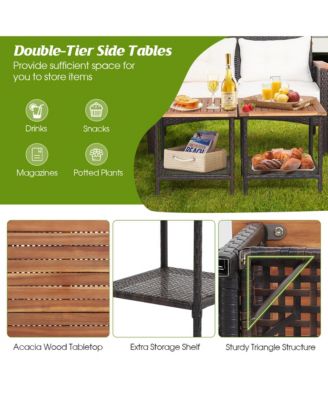 7 Piece Outdoor Wicker Conversation Set Patio Rattan Sofa Set  w/ Coffee Tables Cushions