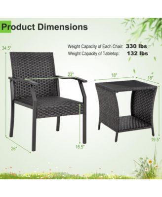 3 Piece Patio Weather Resistant Conversation Set Wicker Chair w/ Quick Dry Foam Tempered Glass Table