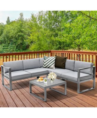 4 Piece Aluminum Patio Furniture Set Outdoor Conversation Set w/ Coffee Table & Cushions