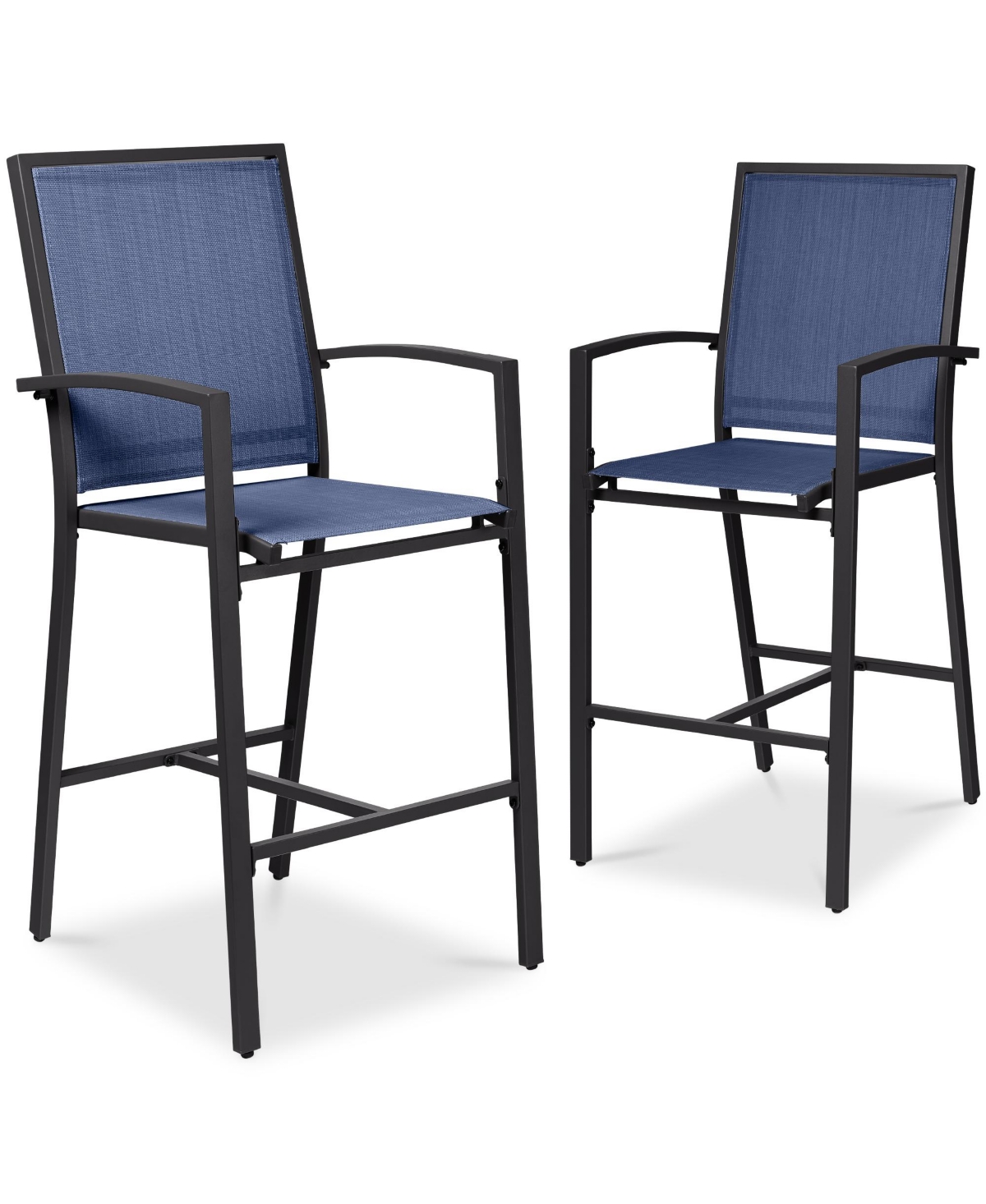 Best Choice Products Outdoor Barstools Set of 2, Bar Height Patio Chairs w/ All-Weather Mesh - Black/navy