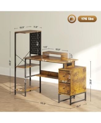 56" Computer Desk with LED Lights, Home Office Desk,