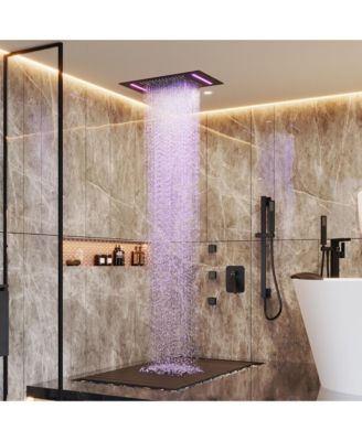 All-In-One Thermostatic Shower System with LED Light and Body Jets