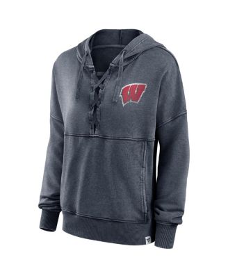 Women's Heathered Charcoal Wisconsin Badgers Overall Speed Lace-Up Pullover Hoodie