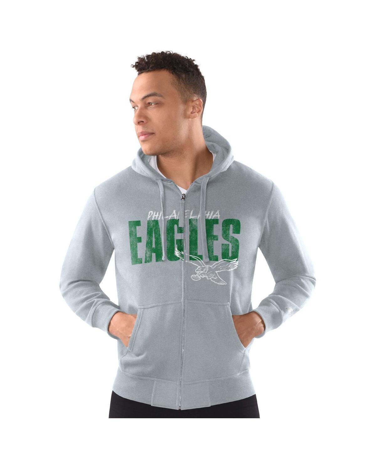 Starter Men's Heather Gray Philadelphia Eagles Distressed Classic Full-zip Hoodie In Gray