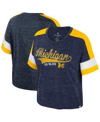 Colosseum - Women's Navy Michigan Wolverines Ruth Color Block Scoop Neck T-Shirt