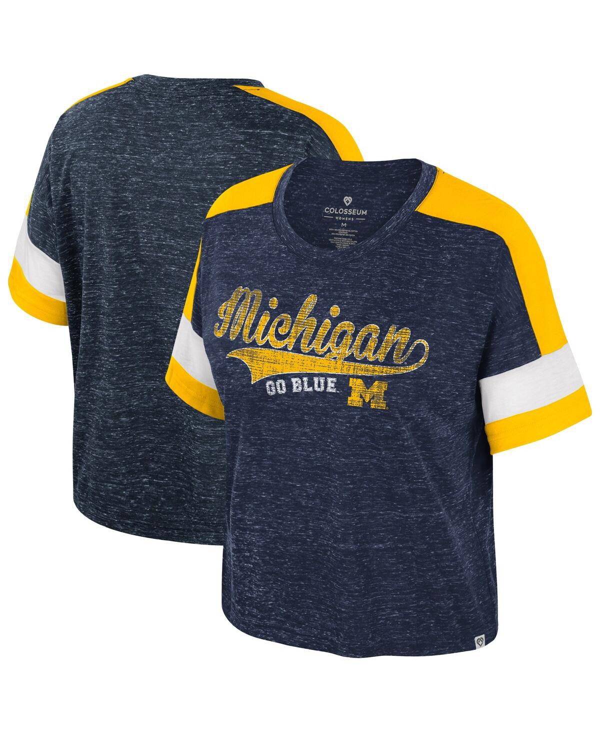Colosseum Navy Michigan Wolverines Ruth Color Block Scoop Neck T-shirt In Navy