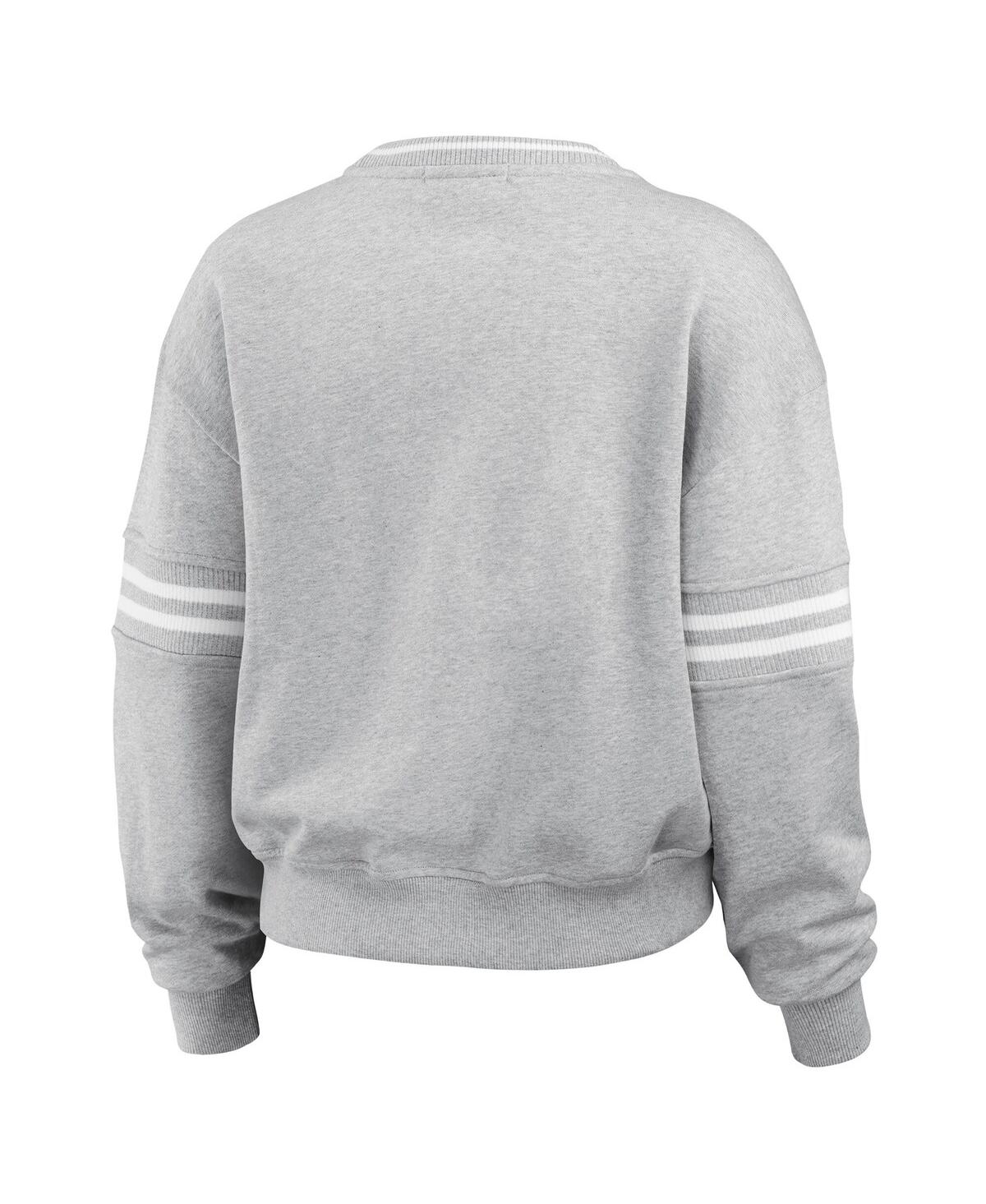 Shop Wear By Erin Andrews Women's Heather Gray Chicago Cubs Domestic Crest Pullover Sweatshirt