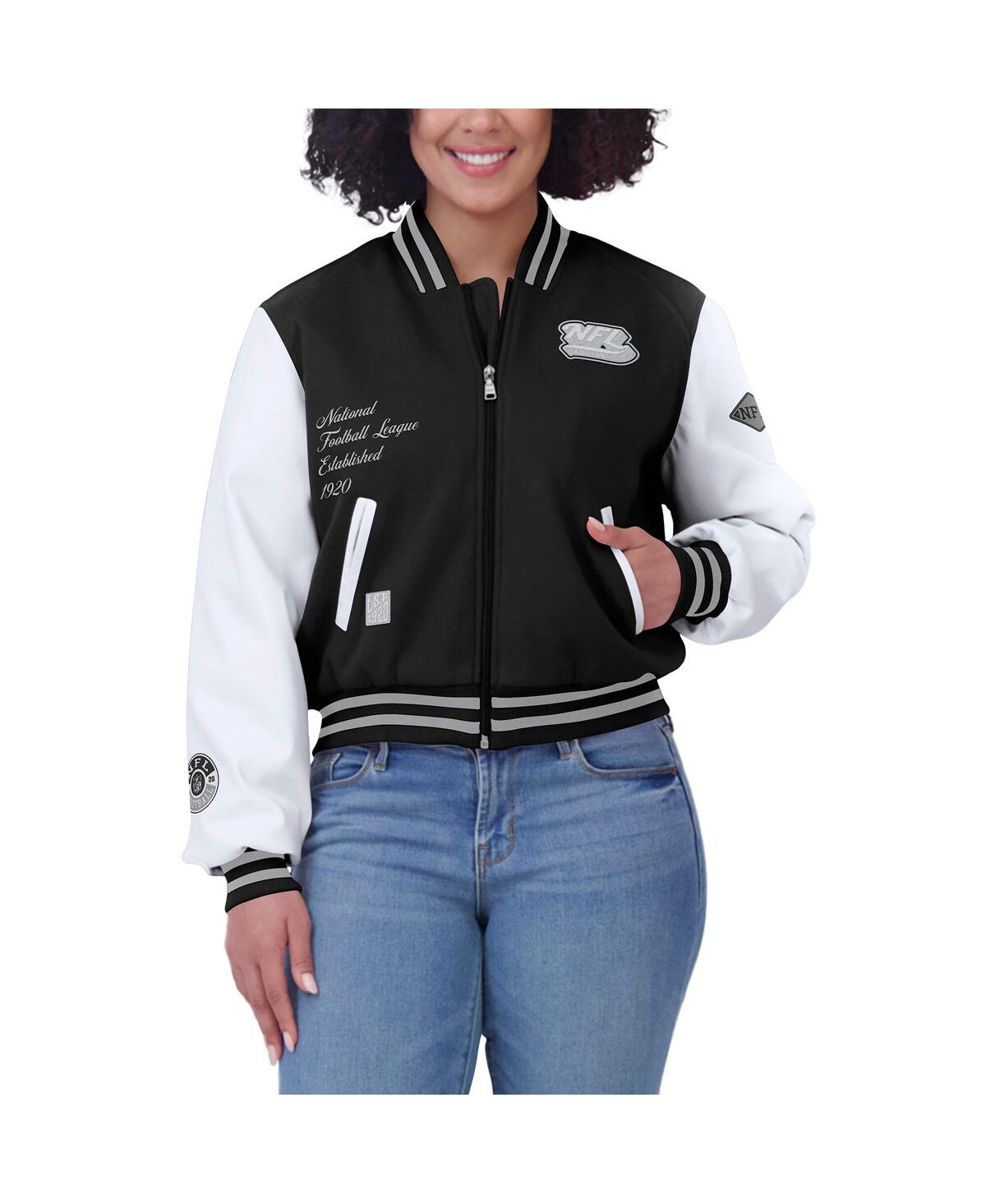 Wear By Erin Andrews Women's Black/white Nfl Varsity Full-zip Jacket In Black,white