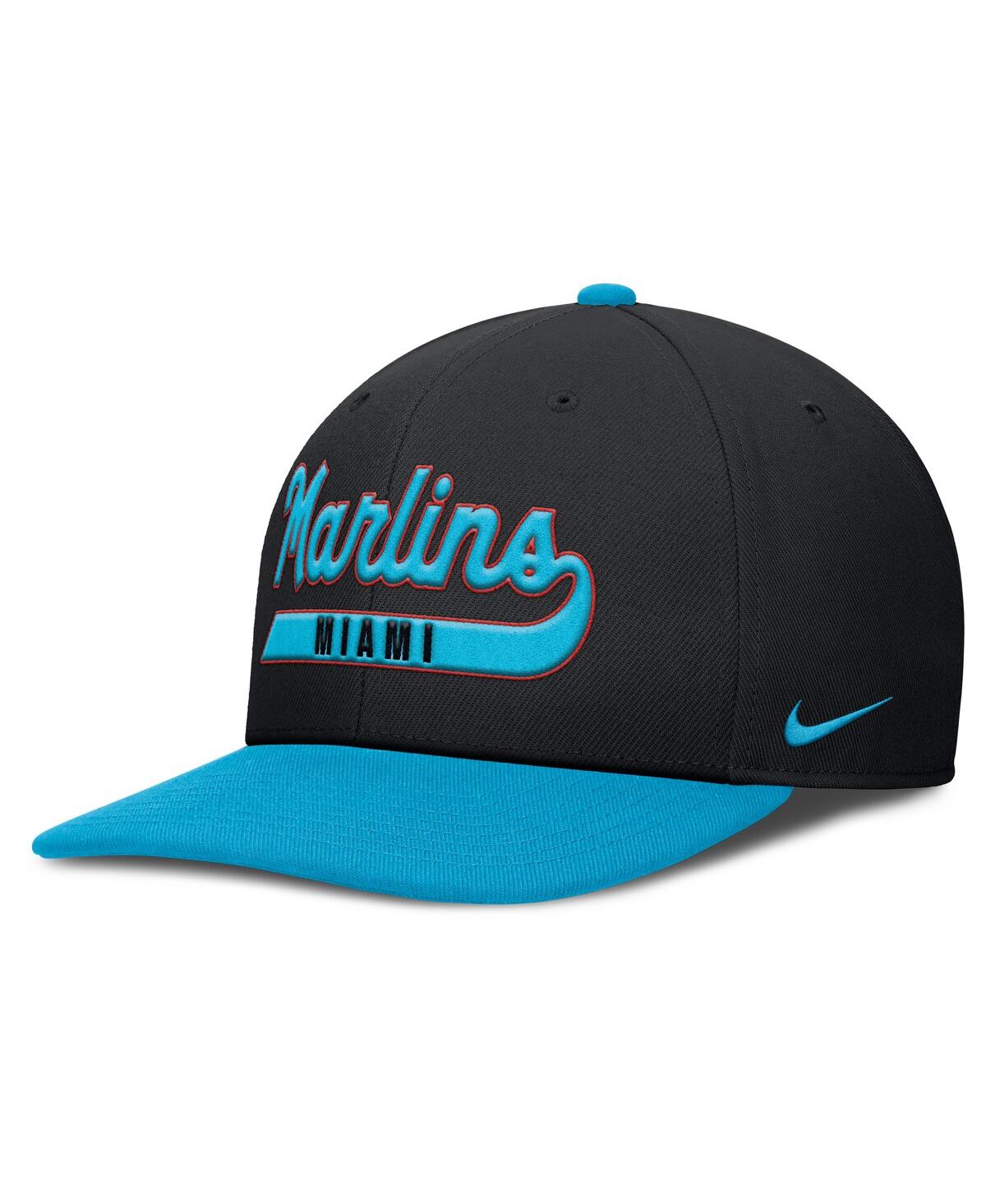 Nike Men's Black/blue Miami Marlins Pro Performance Snapback Hat In Black,blue