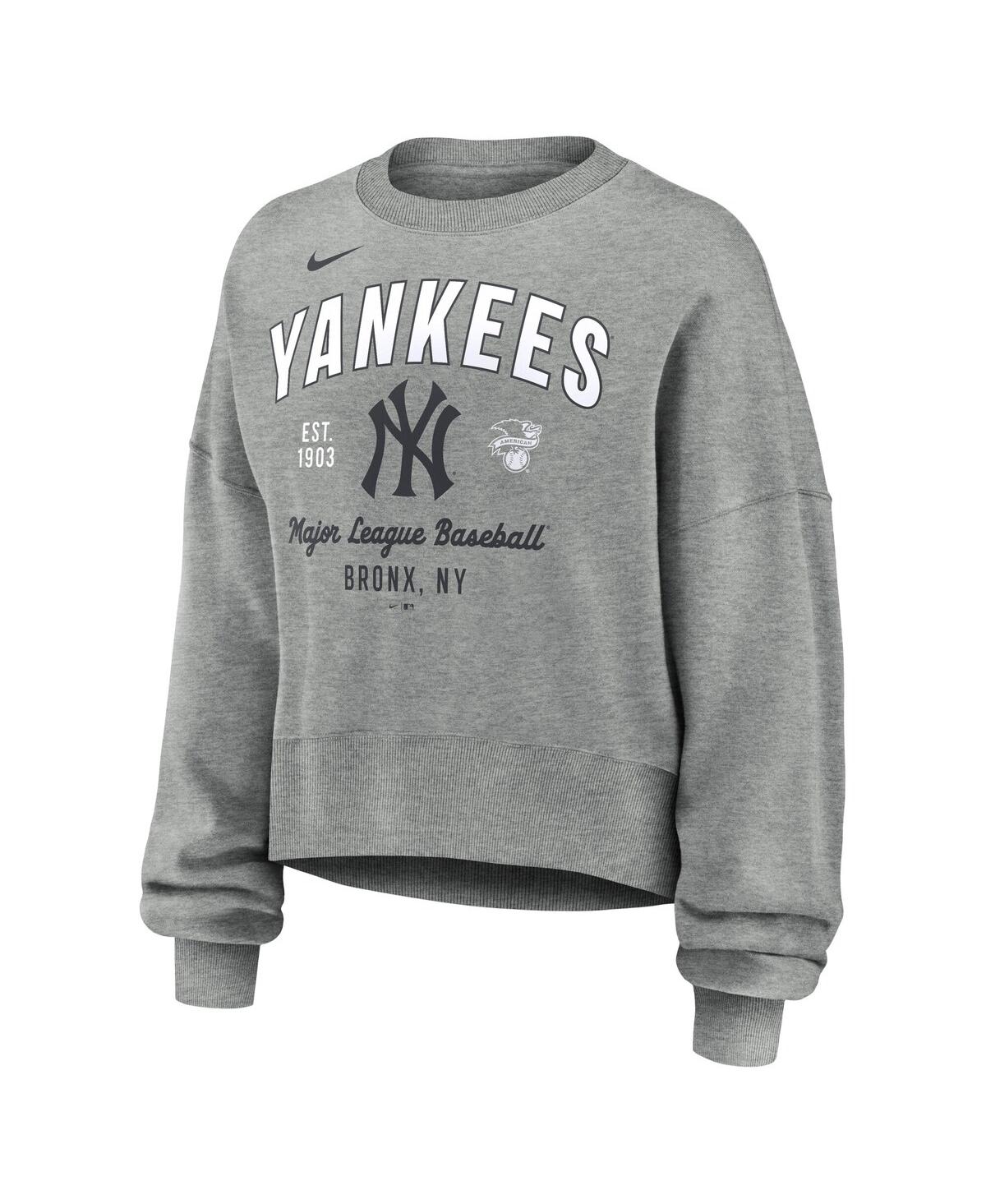 Nike Women's Heather Gray New York Yankees Oversized Long Sleeve Cropped Pullover Sweatshirt In Heather Gray