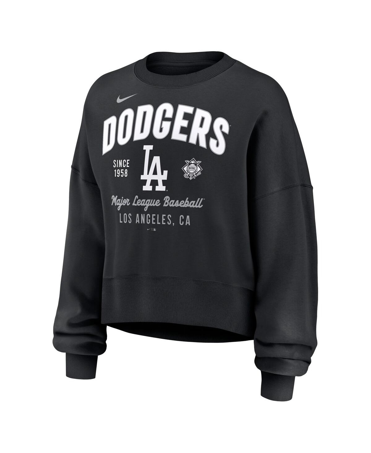 Nike Women's Black Los Angeles Dodgers Oversized Long Sleeve Cropped Pullover Sweatshirt In Black