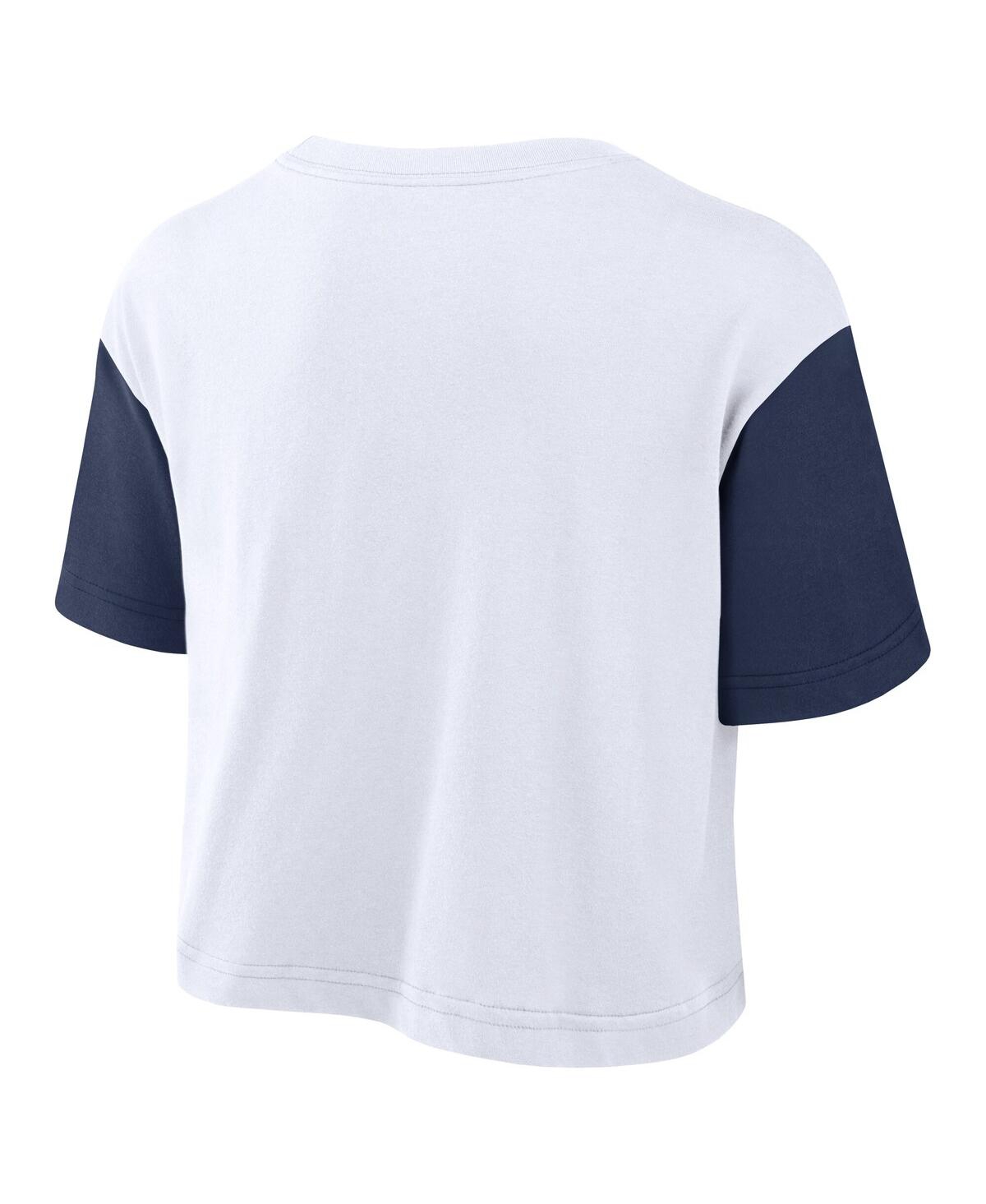 Nike Women's White/navy New York Yankees Script Cropped Performance T-shirt In White,navy