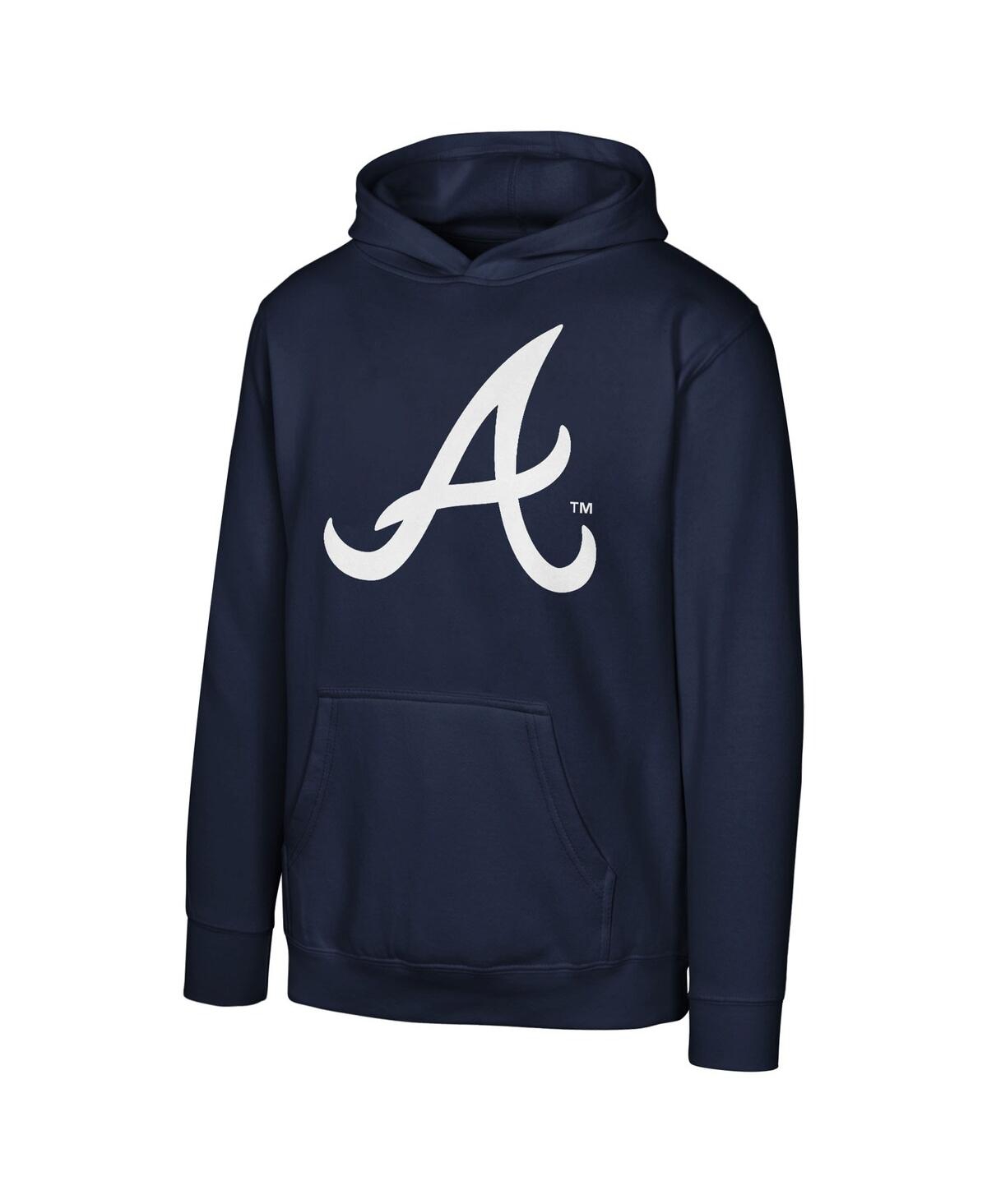 Outerstuff Big Boys And Girls Navy Atlanta Braves Primary Logo Pullover Hoodie In Navy