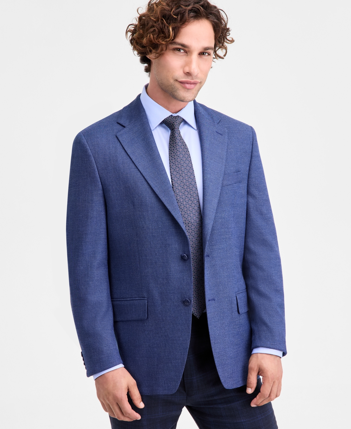 Men's Classic-Fit Stretch Blue Twill Sport Coat - Blue