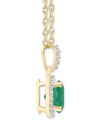 Lab-Created Emerald (1-1/4 ct. t.w.) & Lab-Created White Sapphire (1/6 ct. t.w.) Halo 18" Pendant Necklace in 14k Gold
