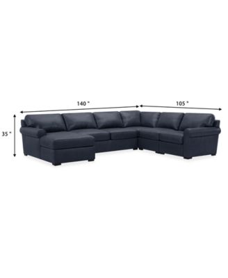 Radley Roll Arm 139" 5-Pc. Leather Square Corner Chaise Sectional