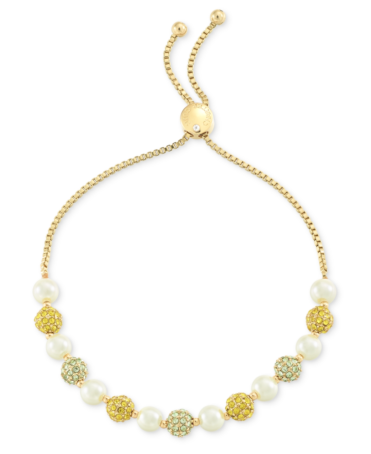 Gold-Tone Pave & Imitation Pearl Bead Slider Bracelet, Exclusively at Macy's - Multi