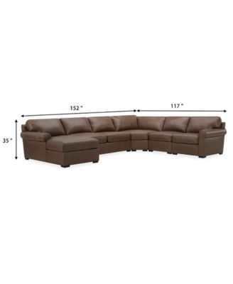 Radley Roll Arm 152" 5-Pc. Leather Wedge Corner Chaise Sectional, Exclusively at Macy's