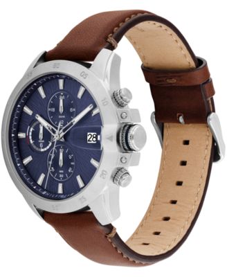 Men's Multifunction Brown Leather Strap Watch, 43mm