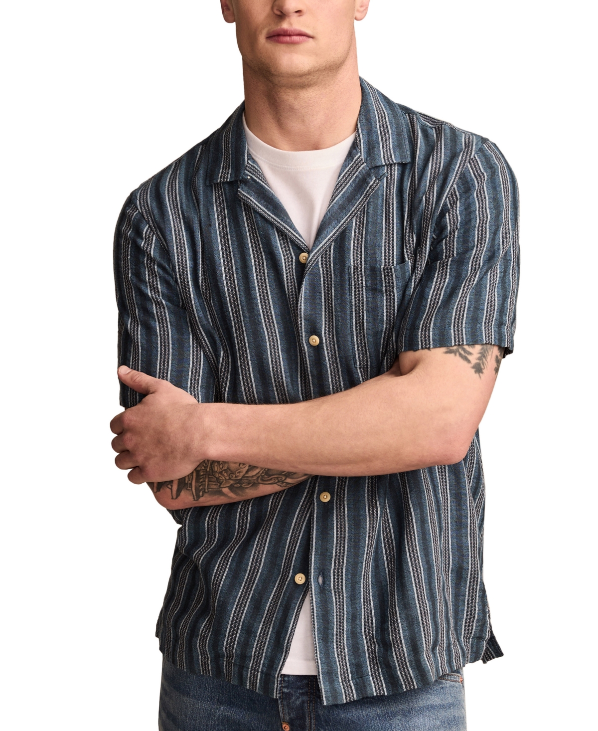 Men's Camp-Collar Stripe Shirt - Blue Multi