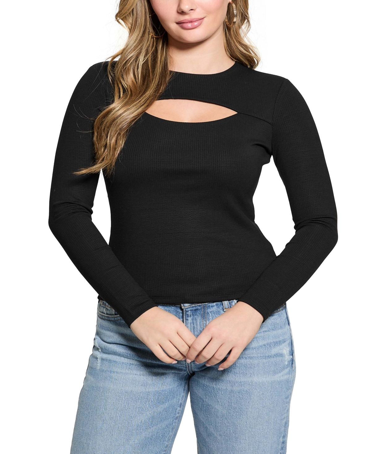 Guess Toni Cutout Rib Top In Jet Black A996