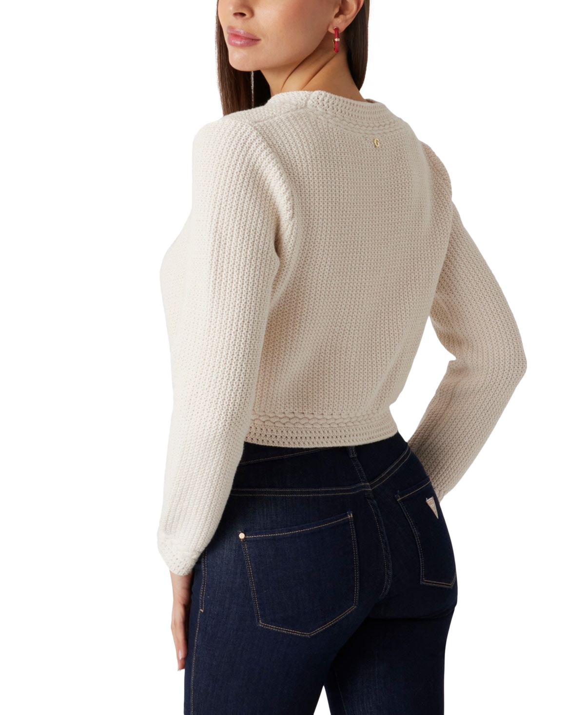 Guess Erynn Mix Stitch Crop Cardigan In Natural Multi