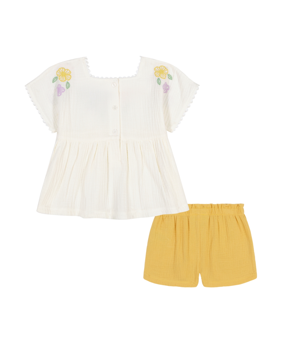 KIDS HEADQUARTERS TODDLER AND LITTLE GIRLS 2-PIECE FLORAL PUFF PRINT TOP AND MUSLIN SHORTS SET 