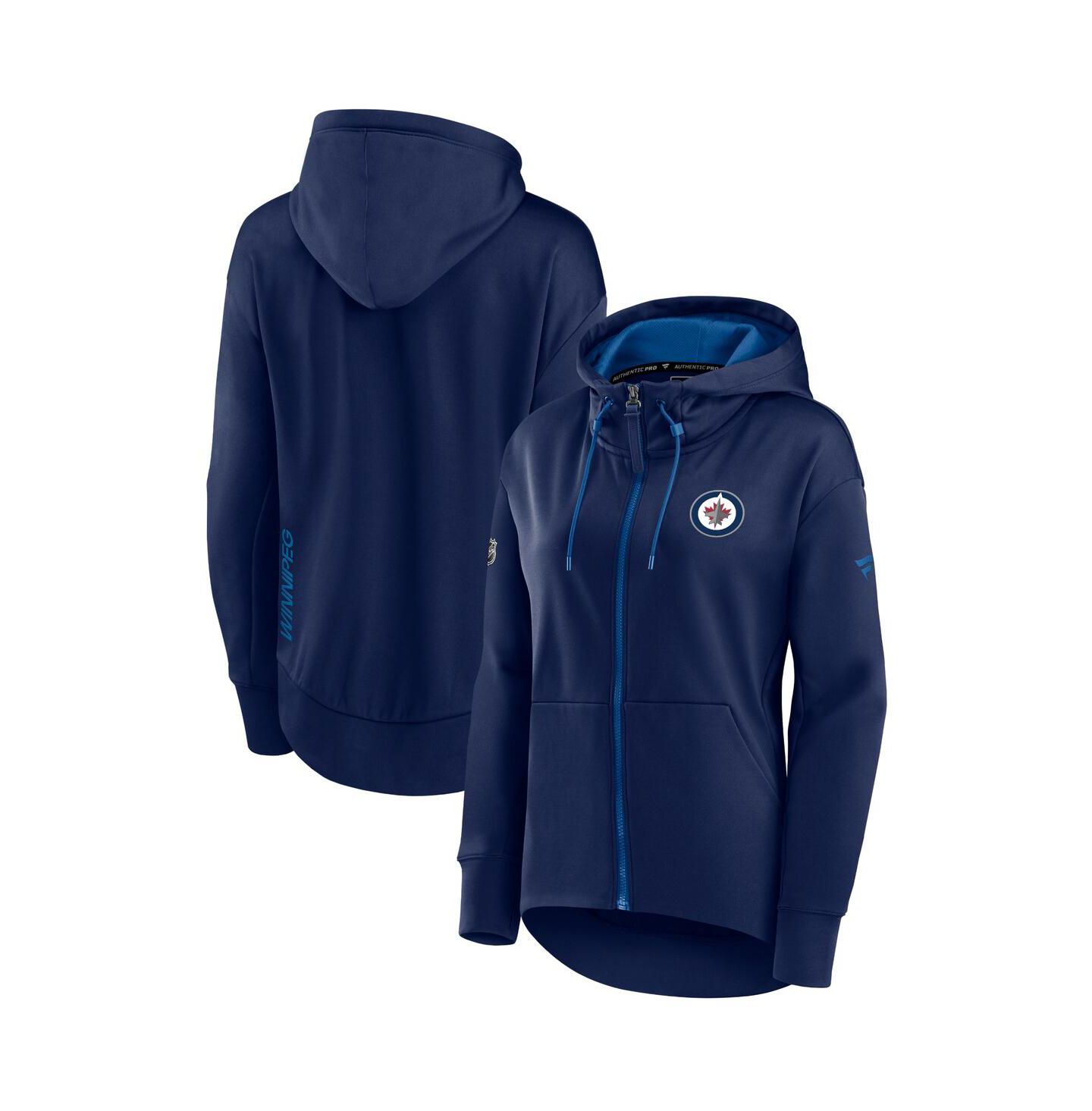Женское худи Fanatics Navy Winnipeg Jets Authentic Pro Rink Full-Zip — фото 1