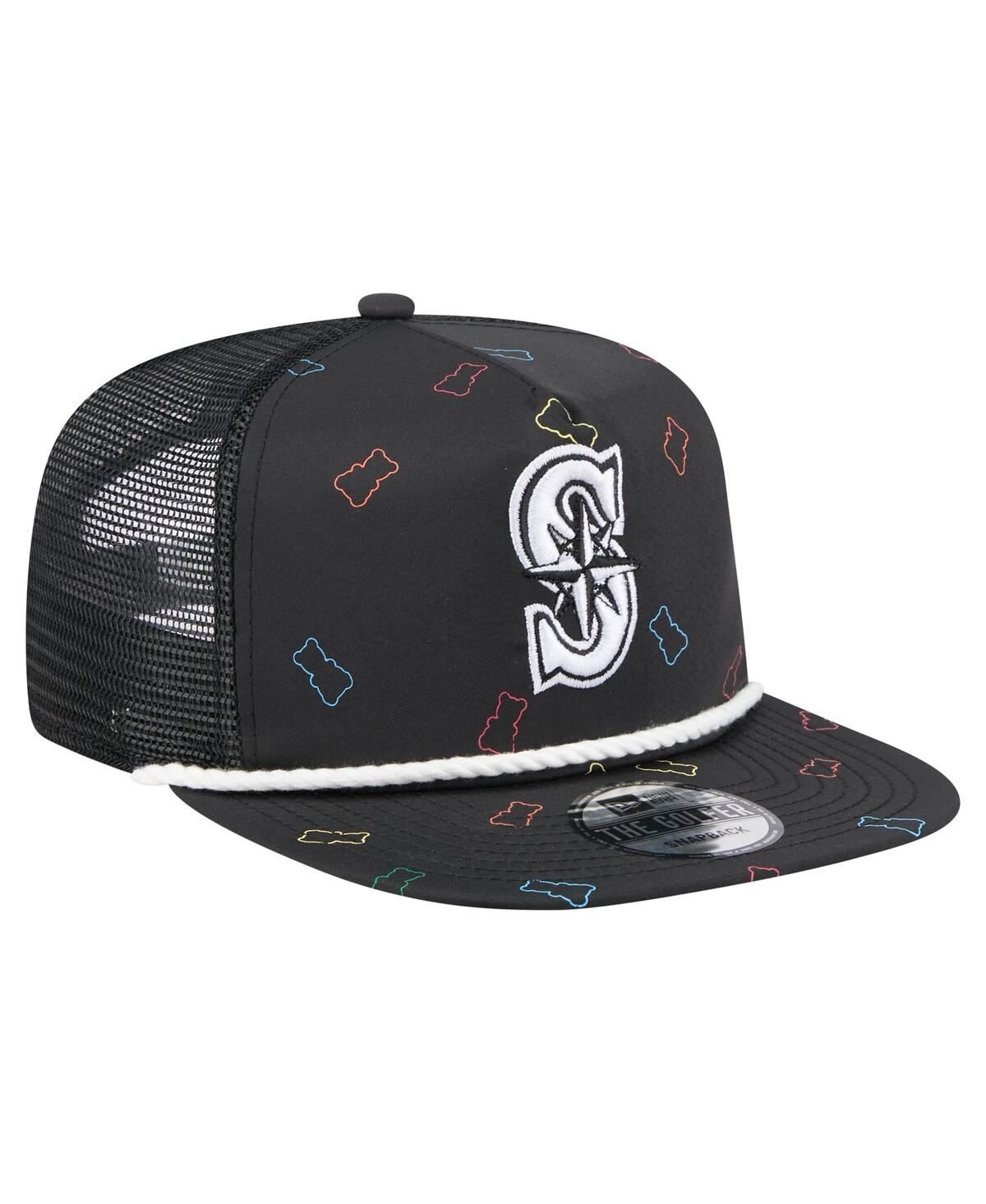 NEW ERA MEN'S BLACK SEATTLE MARINERS GUMMY GOLFER TRUCKER ADJUSTABLE HAT 