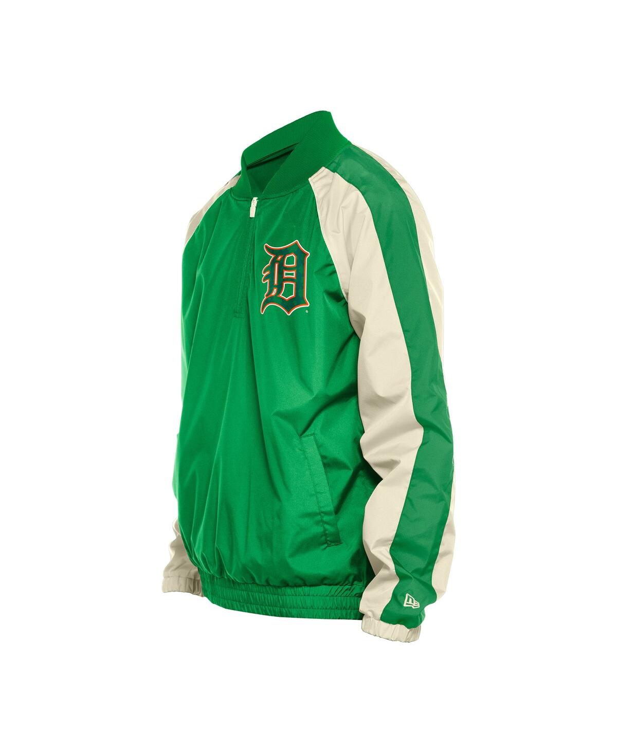 NEW ERA MEN'S KELLY GREEN DETROIT TIGERS RIPSTOP RAGLAN QUARTER-ZIP HOODIE WINDBREAKER JACKET 