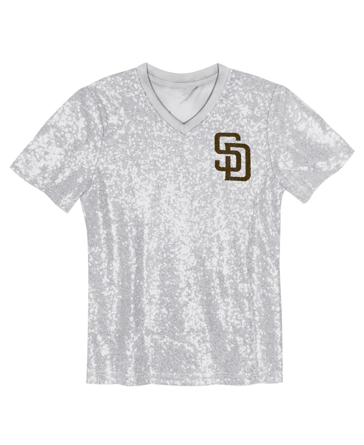 Outerstuff Juniors Fernando Tatis Jr. White San Diego Padres Name Number Sequin V-neck Top In White